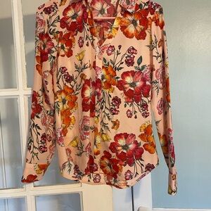 Express Red and Orange Floral Blouse